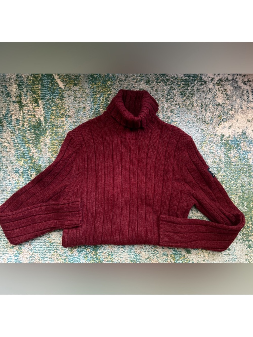 Vintage 90s A&F ribbed muscle lambswool turtleneck sweater, size large - Picture 5 of 7
